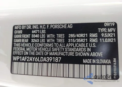 2020 Porsche Cayenne Turbo from USA, damaged, VIN WP1AF2AY6LDA39187